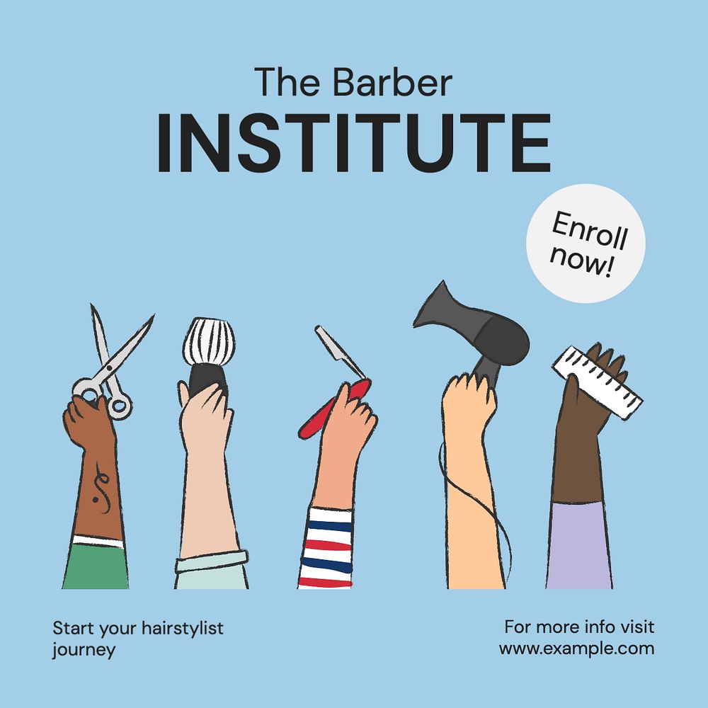 Barber institute Instagram post template, editable text