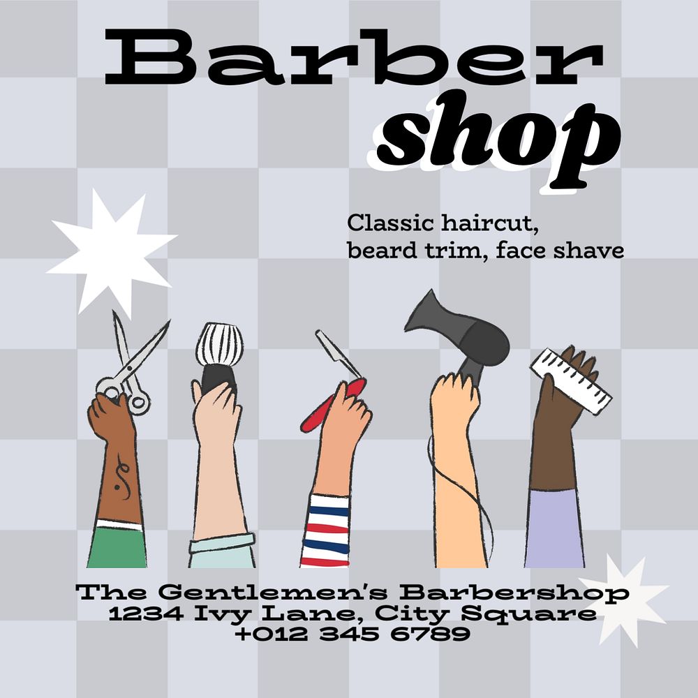 Barbershop Instagram post template, editable text