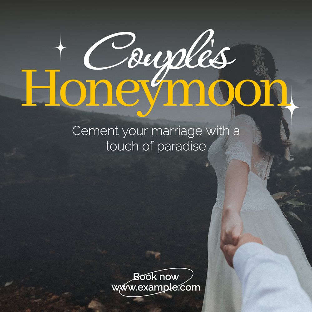 Couple's honeymoon Instagram post template, editable text