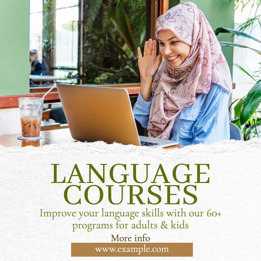 Language courses Instagram post template, editable text