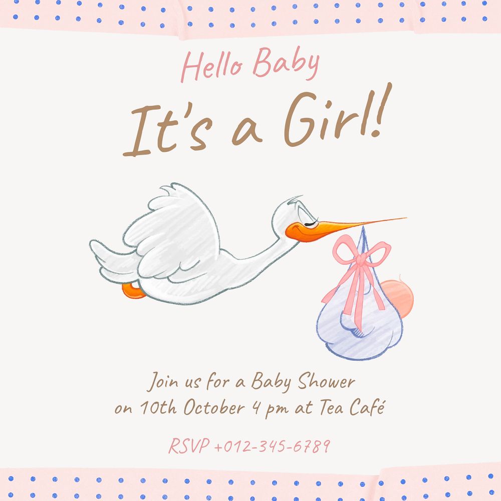 Baby shower Instagram post template, editable text