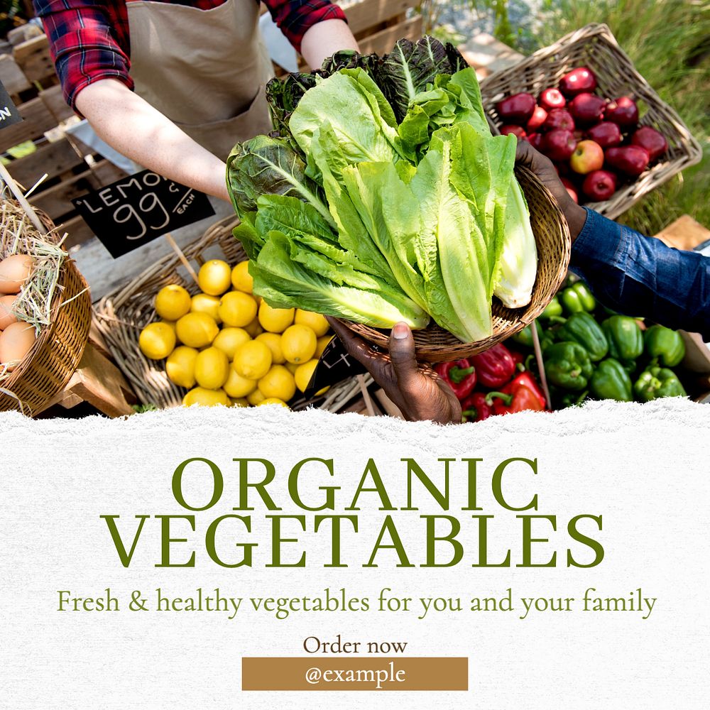 Organic vegetables Instagram post template, editable text