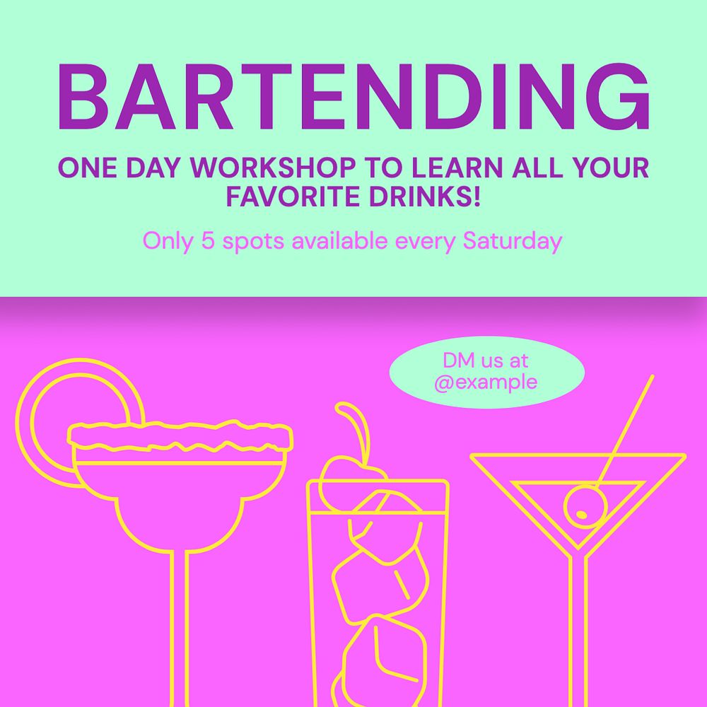 Bartending workshop Instagram post template, editable text