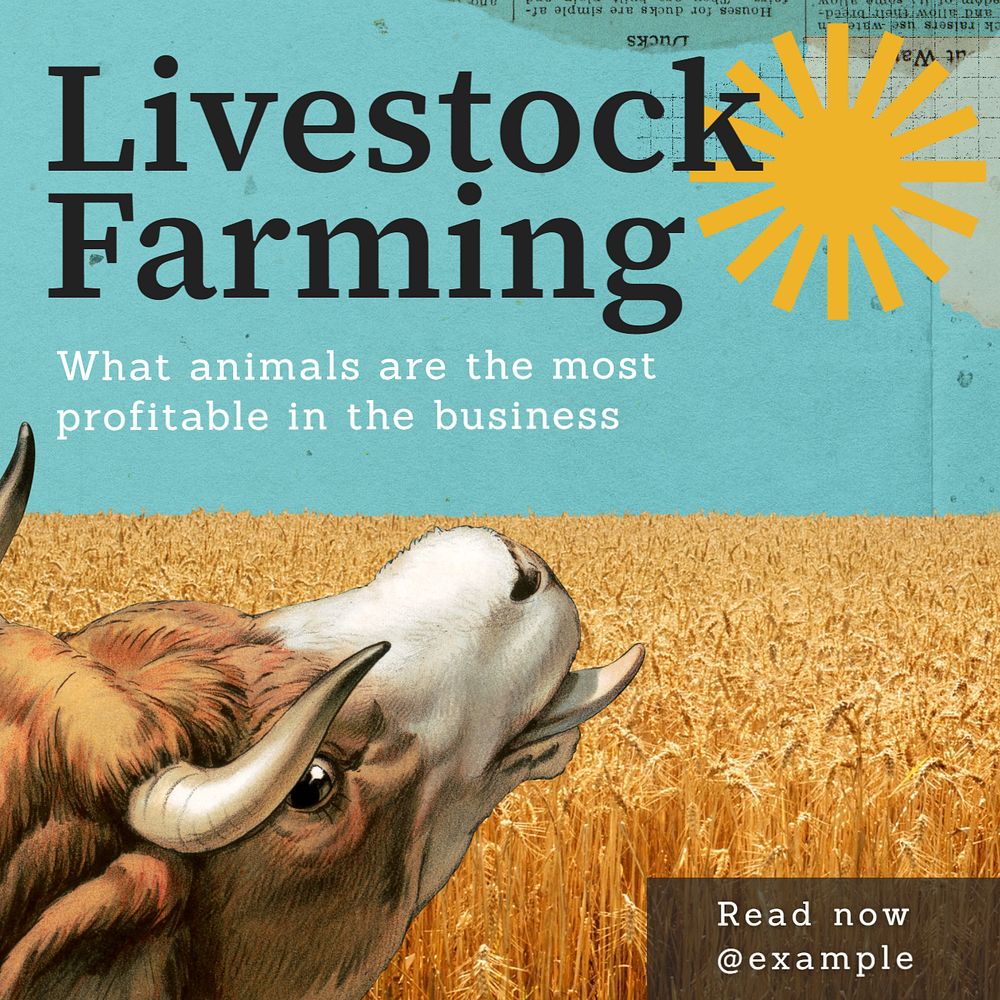 Livestock farming Instagram post template, editable text