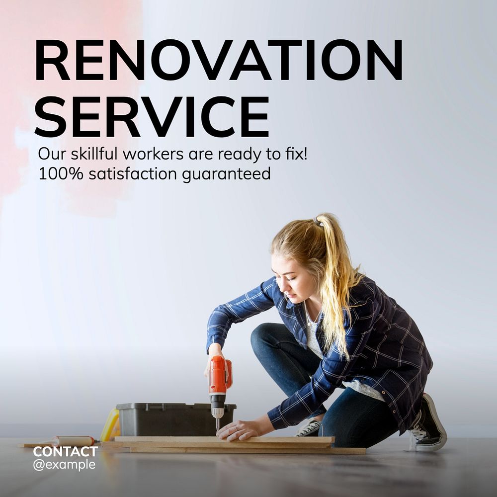 Renovation service Instagram post template, editable text