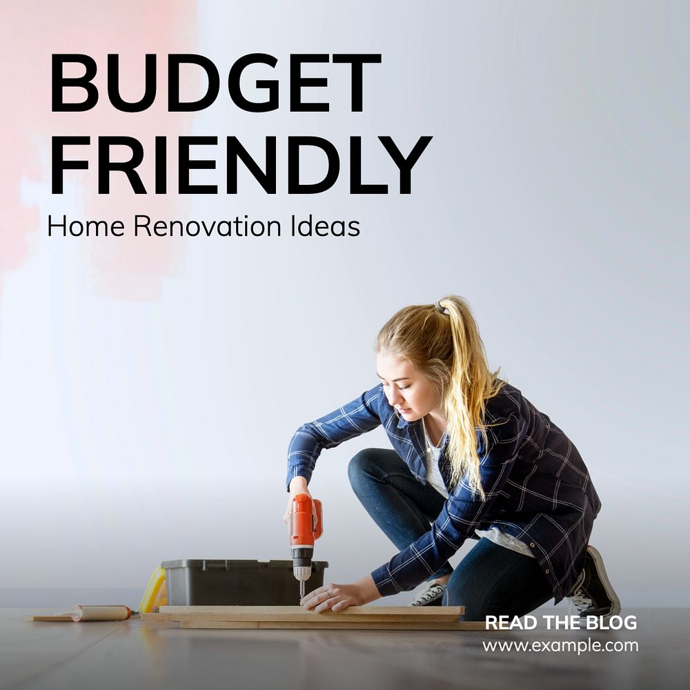 Budget friendly renovation Instagram post template, editable text