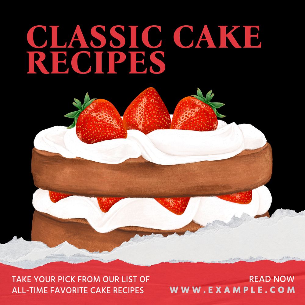 Classic cake recipe Instagram post template, editable text