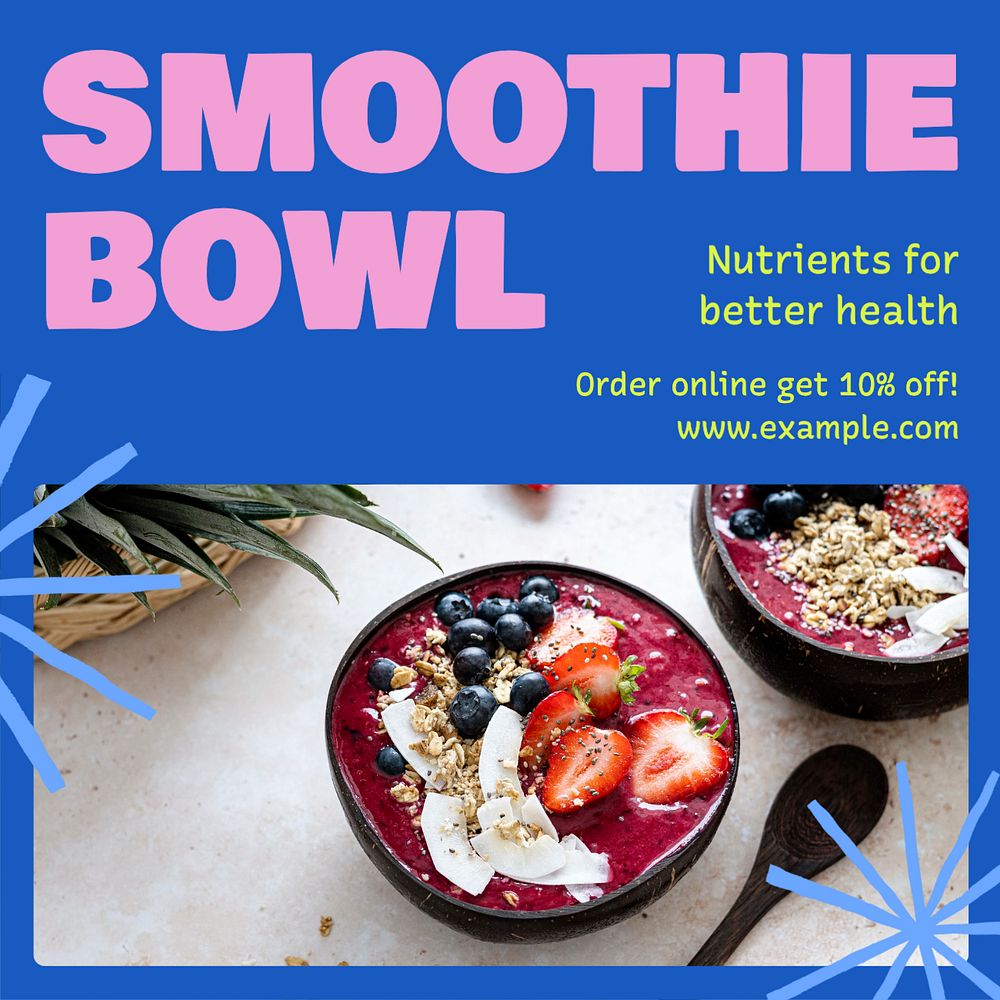 Smoothie bowl Instagram post template, editable text