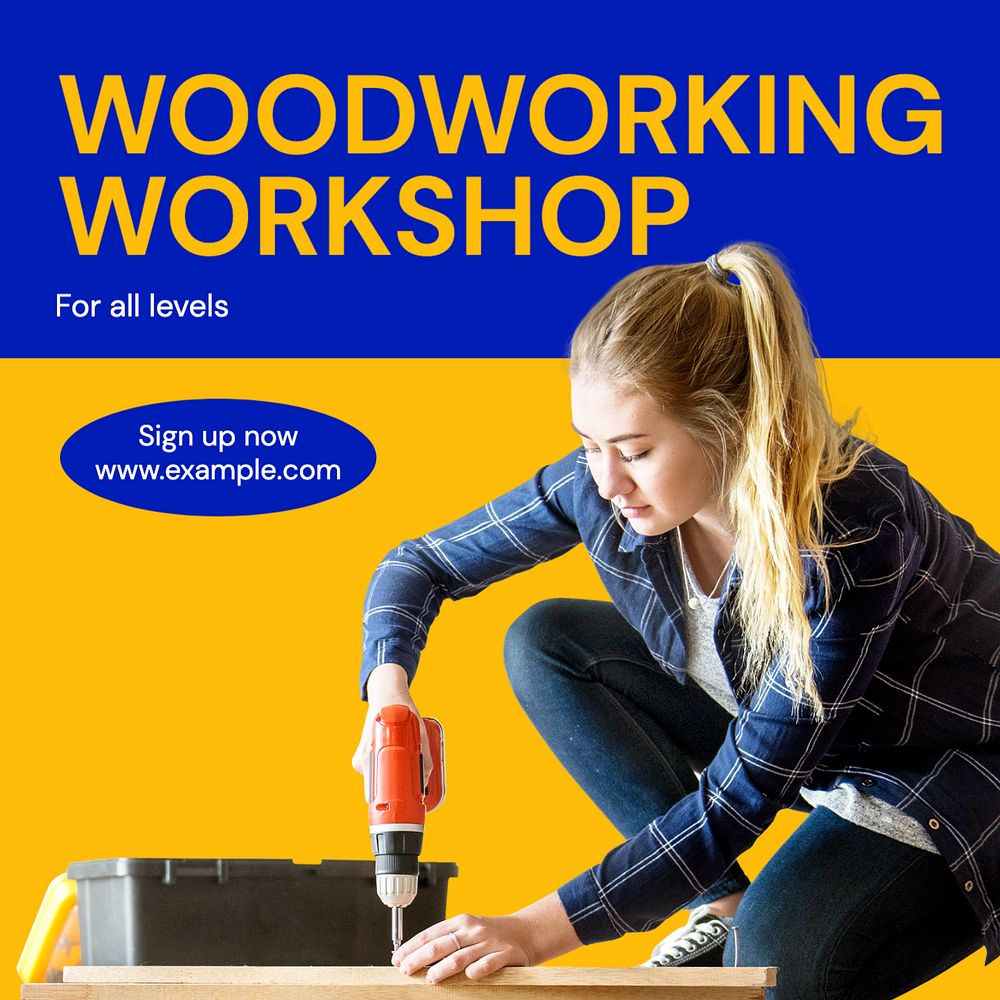 Woodworking workshop Instagram post template, editable text