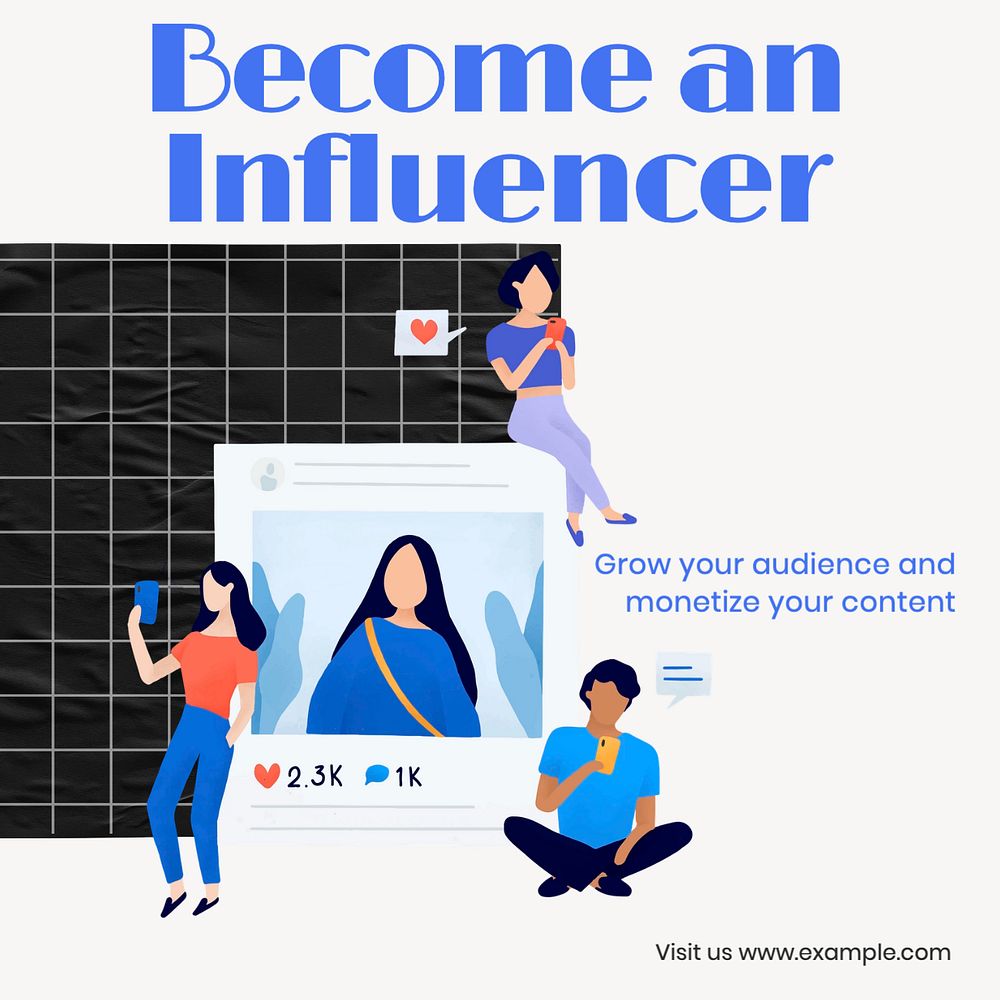 Influencer Instagram post template, editable text