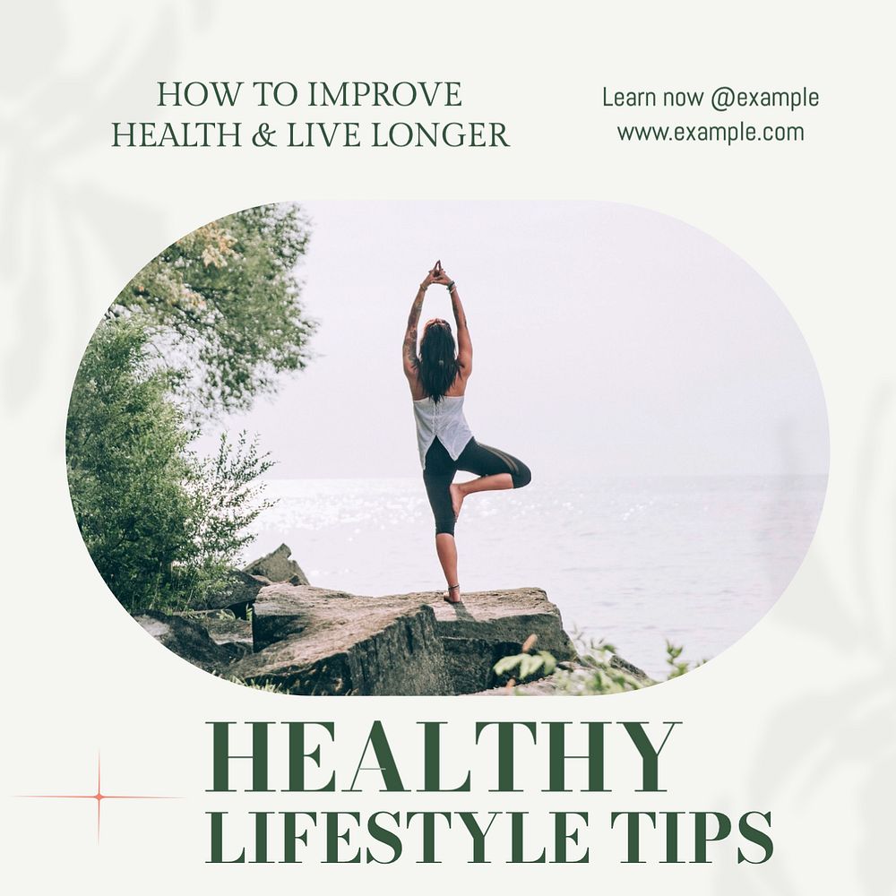 Healthy lifestyle tips Instagram post template, editable text