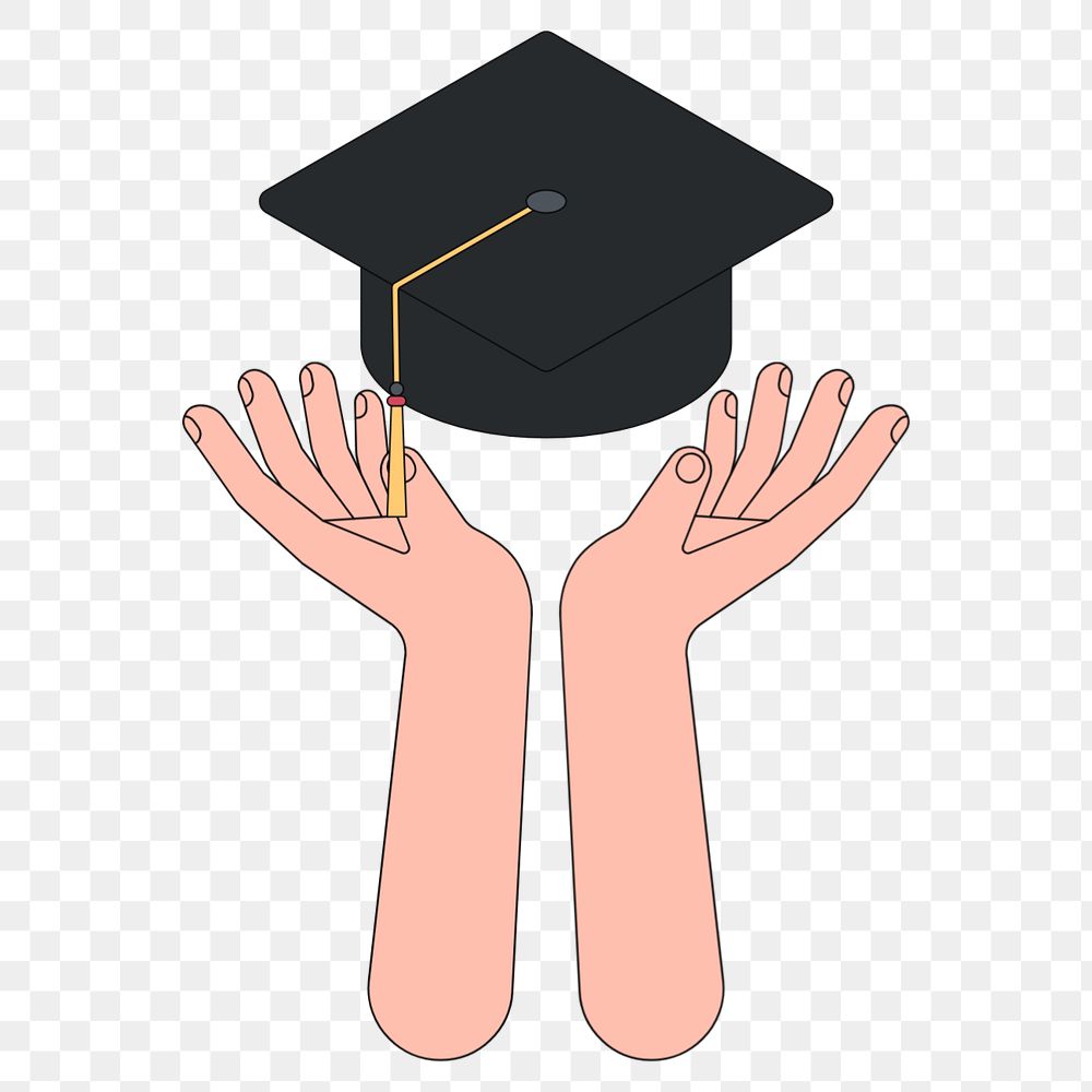 Hand presenting graduation cap, hands gesture illustration, editable design