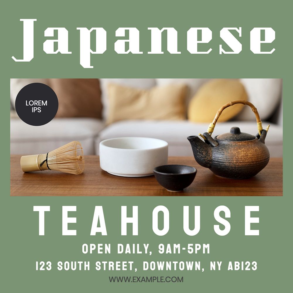 Japanese teahouse Instagram post template, editable text