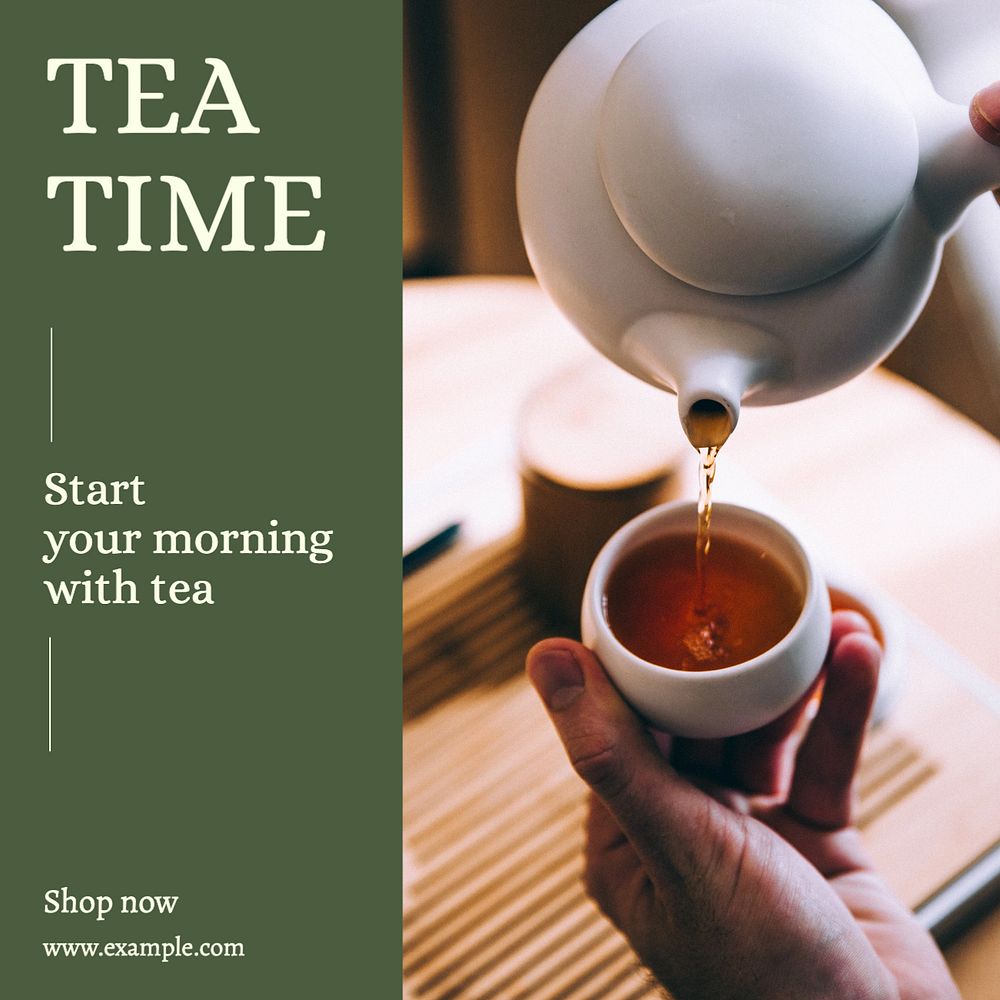 Tea time Instagram post template, editable text