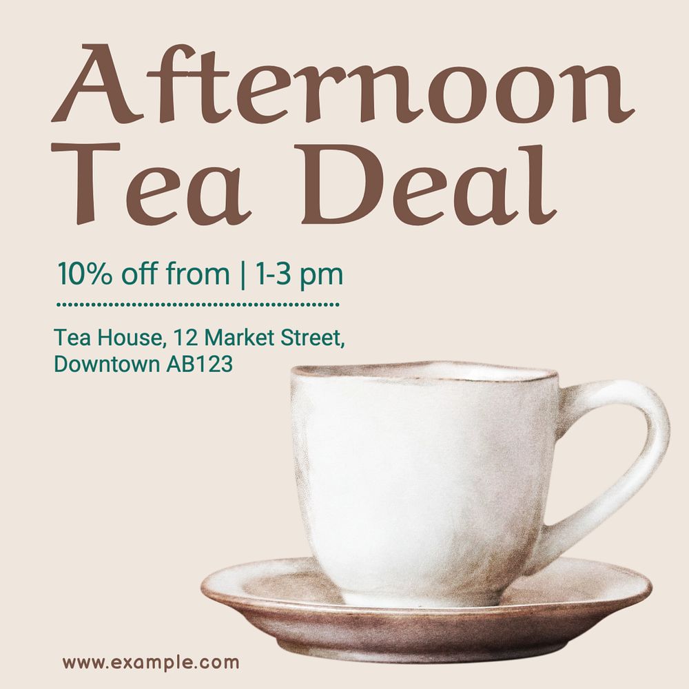 Afternoon tea deal Instagram post template, editable text