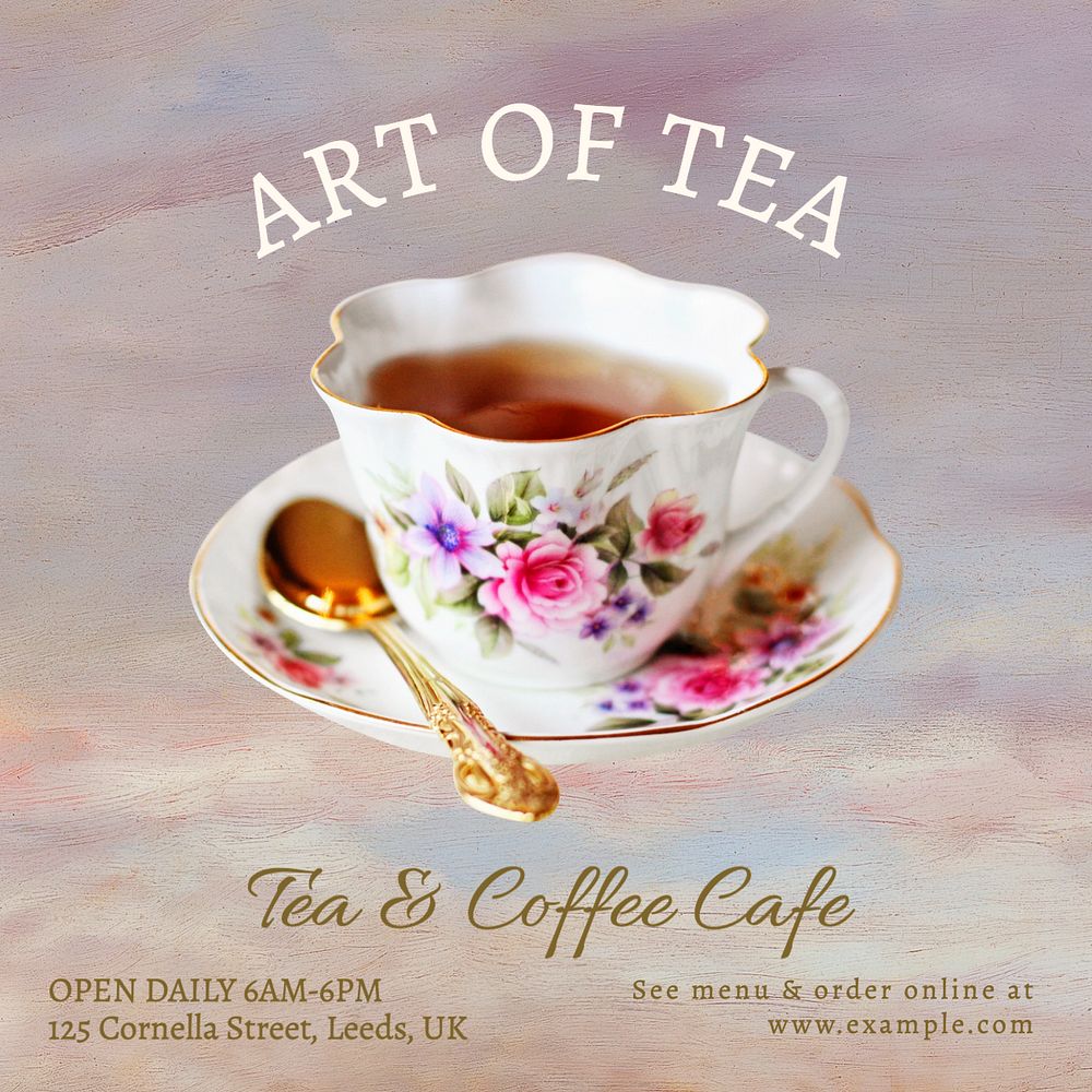 Tea & coffee cafe Instagram post template, editable text