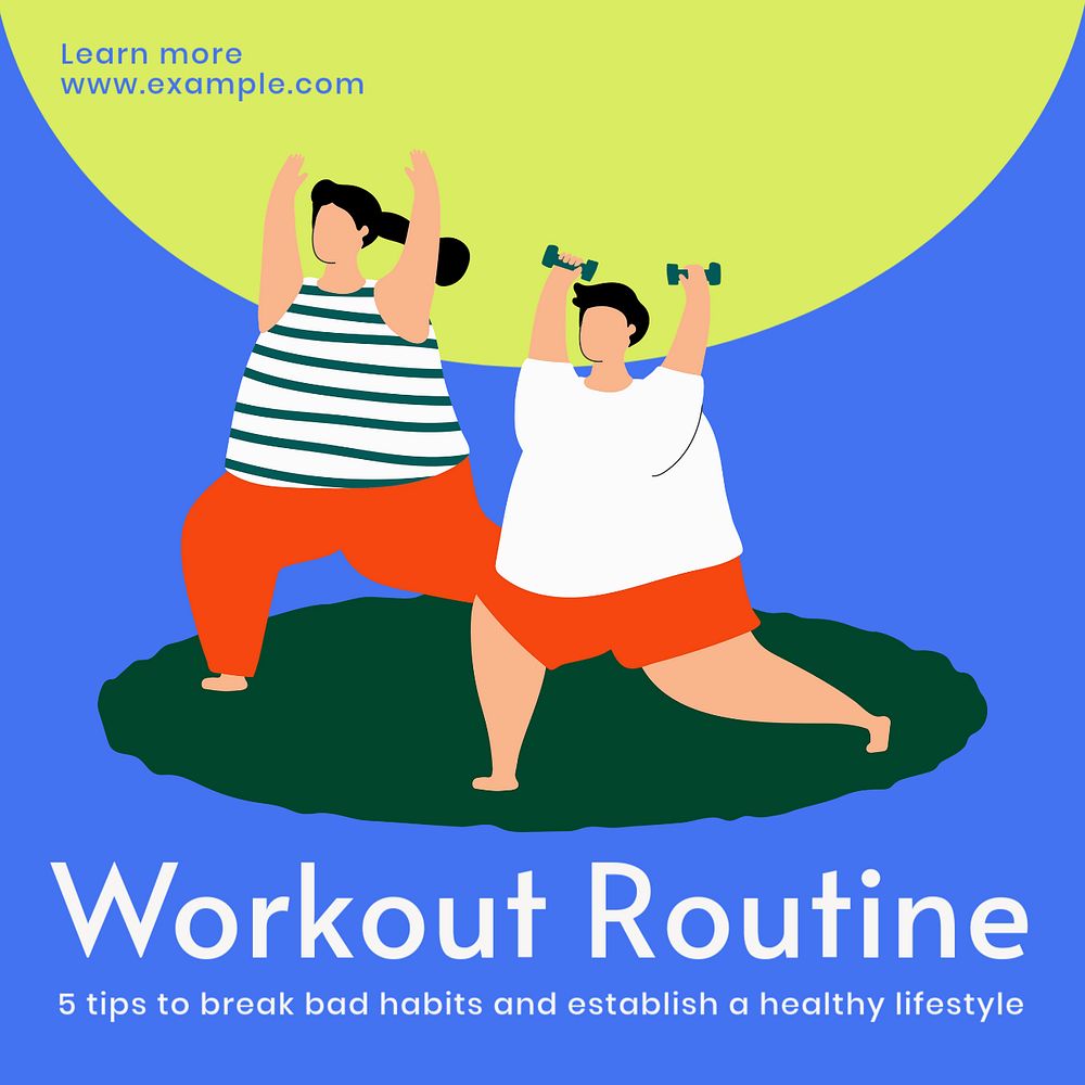 Workout routine Instagram post template, editable text