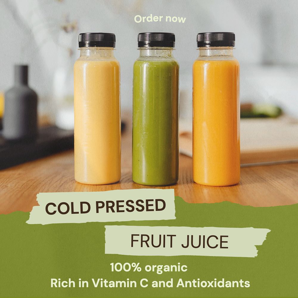 Cold pressed juice Instagram post template, editable text