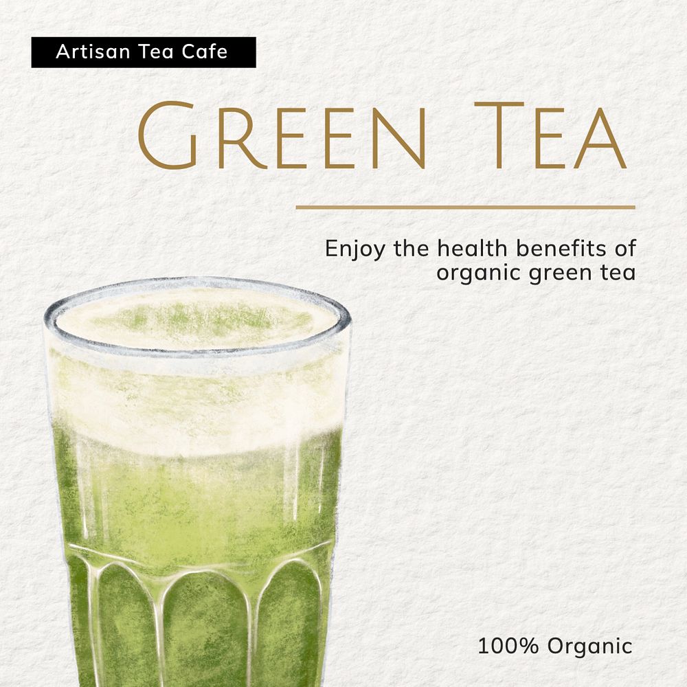 Green tea Instagram post template, editable text