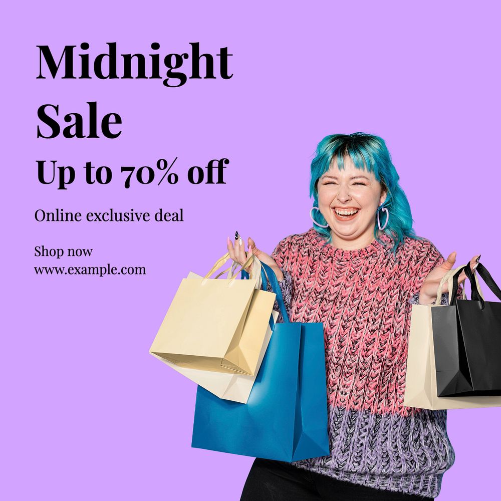 Midnight sale Instagram post template, editable text