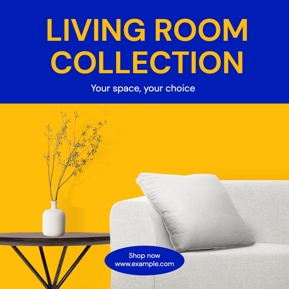 Living room decor Instagram post template, editable text