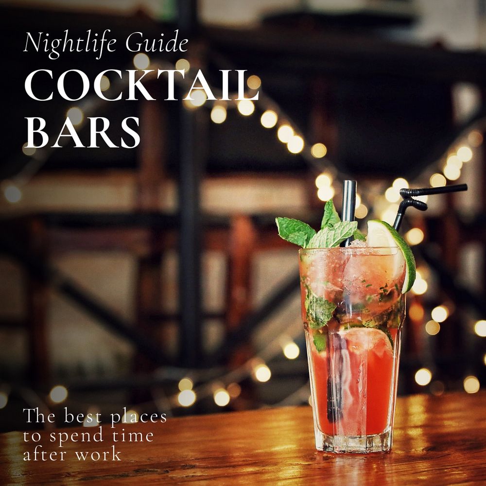 Cocktail bar Instagram post template, editable text