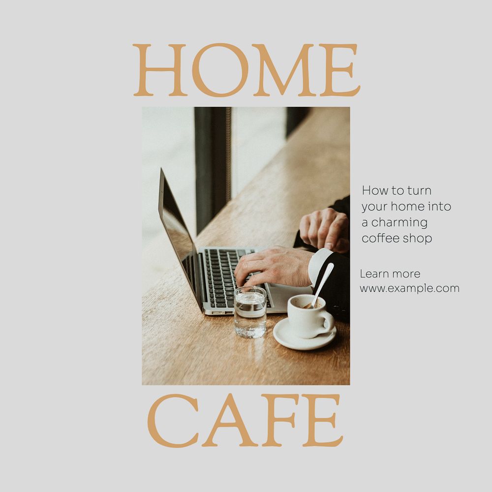 Home cafe Instagram post template, editable text