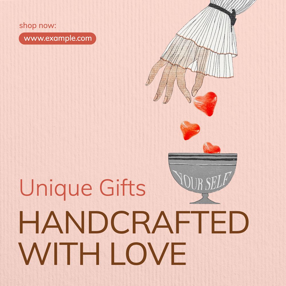 Handcrafted with love Instagram post template, editable text