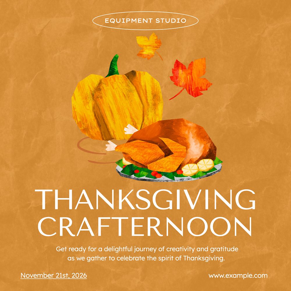 Thanksgiving craft workshop Instagram post template, editable text