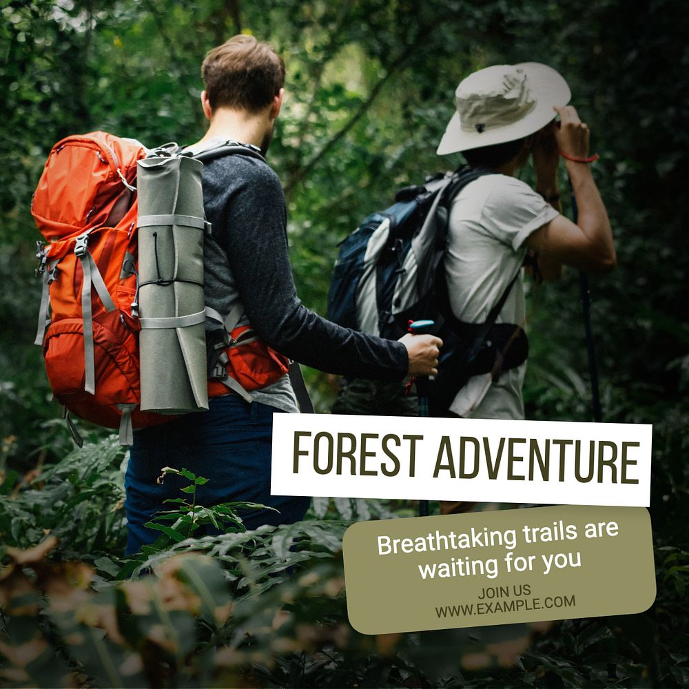 Forest adventure Instagram post template, editable text