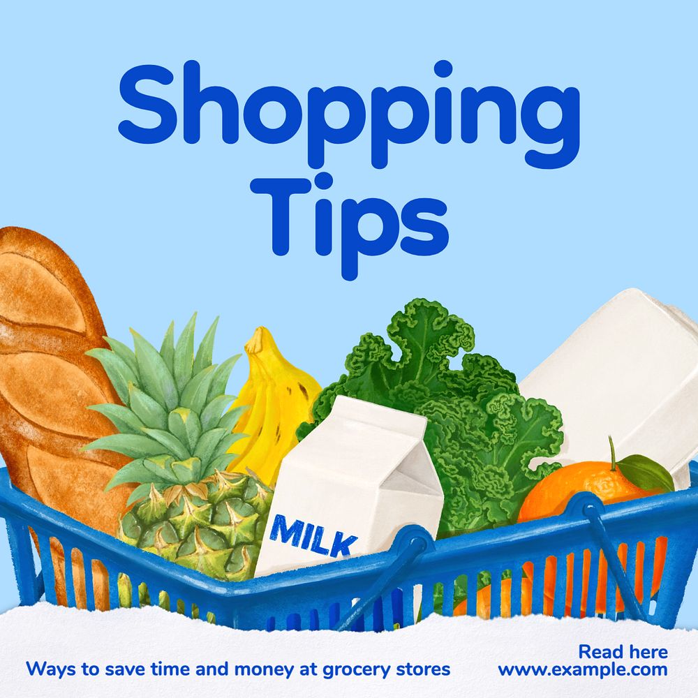 Shopping tips  Instagram post template, editable text