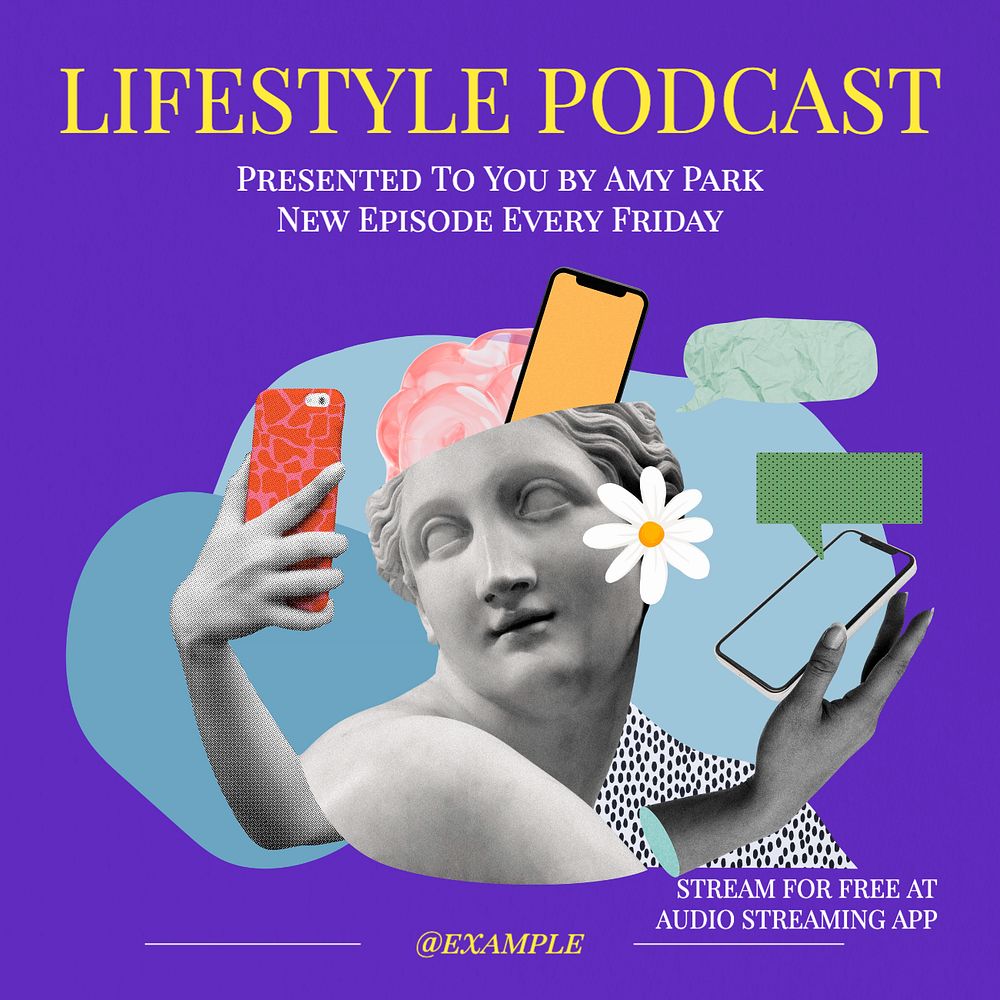 Lifestyle podcast Instagram post template, editable text