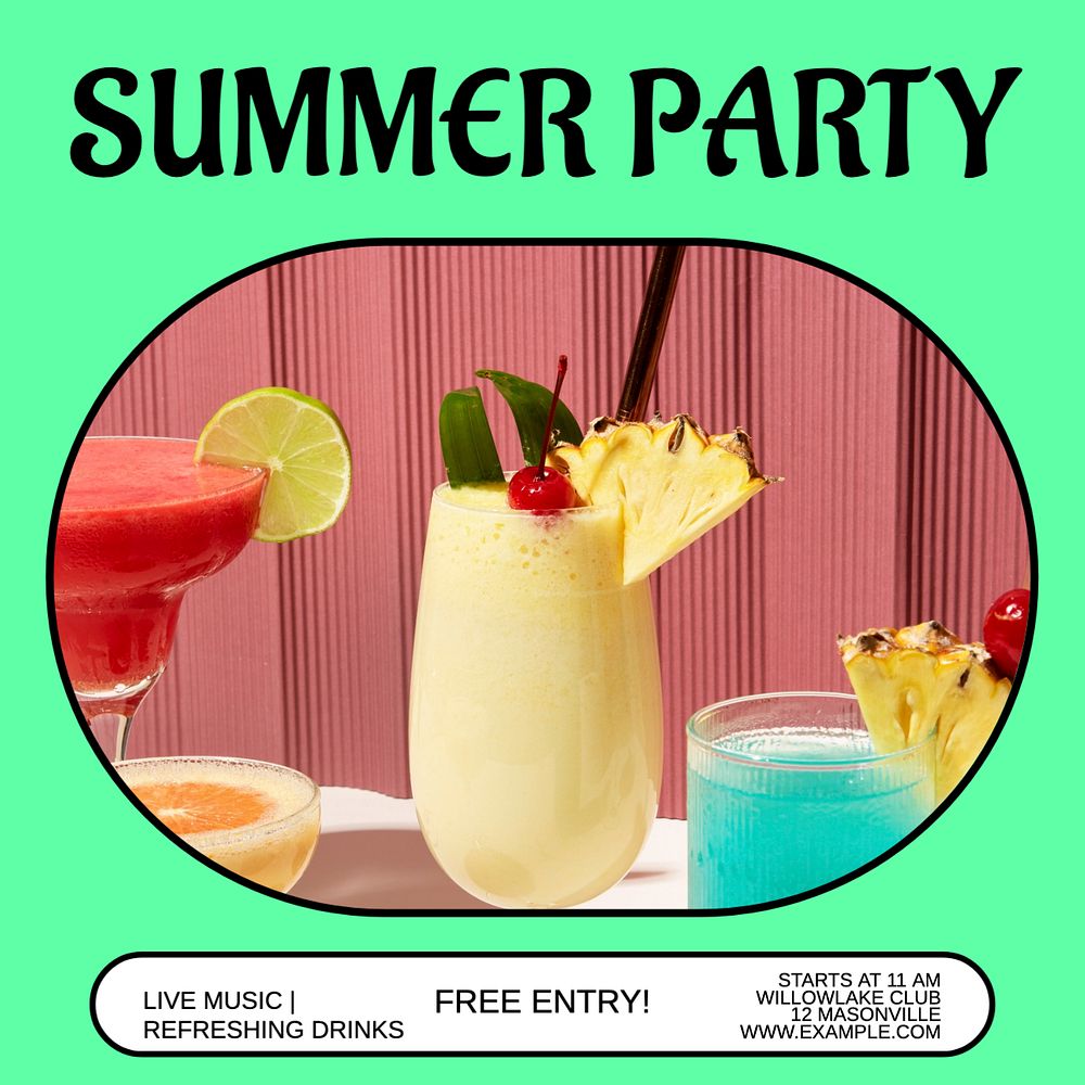 Summer Party Instagram post template, editable text