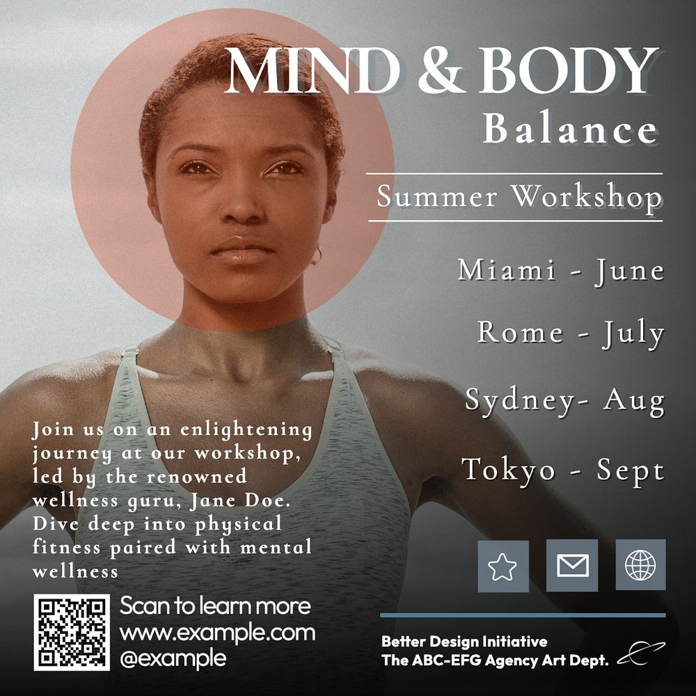 Mind and body Instagram post template, editable text