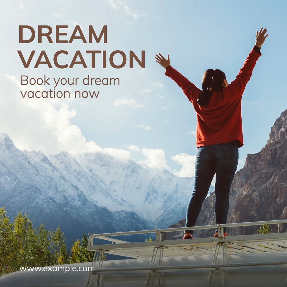 Dream vacation Instagram post template, editable text