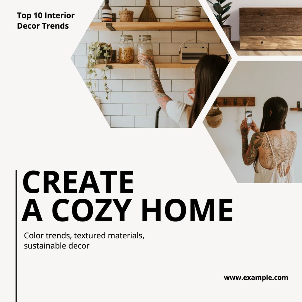 Cozy home Instagram post template, editable text