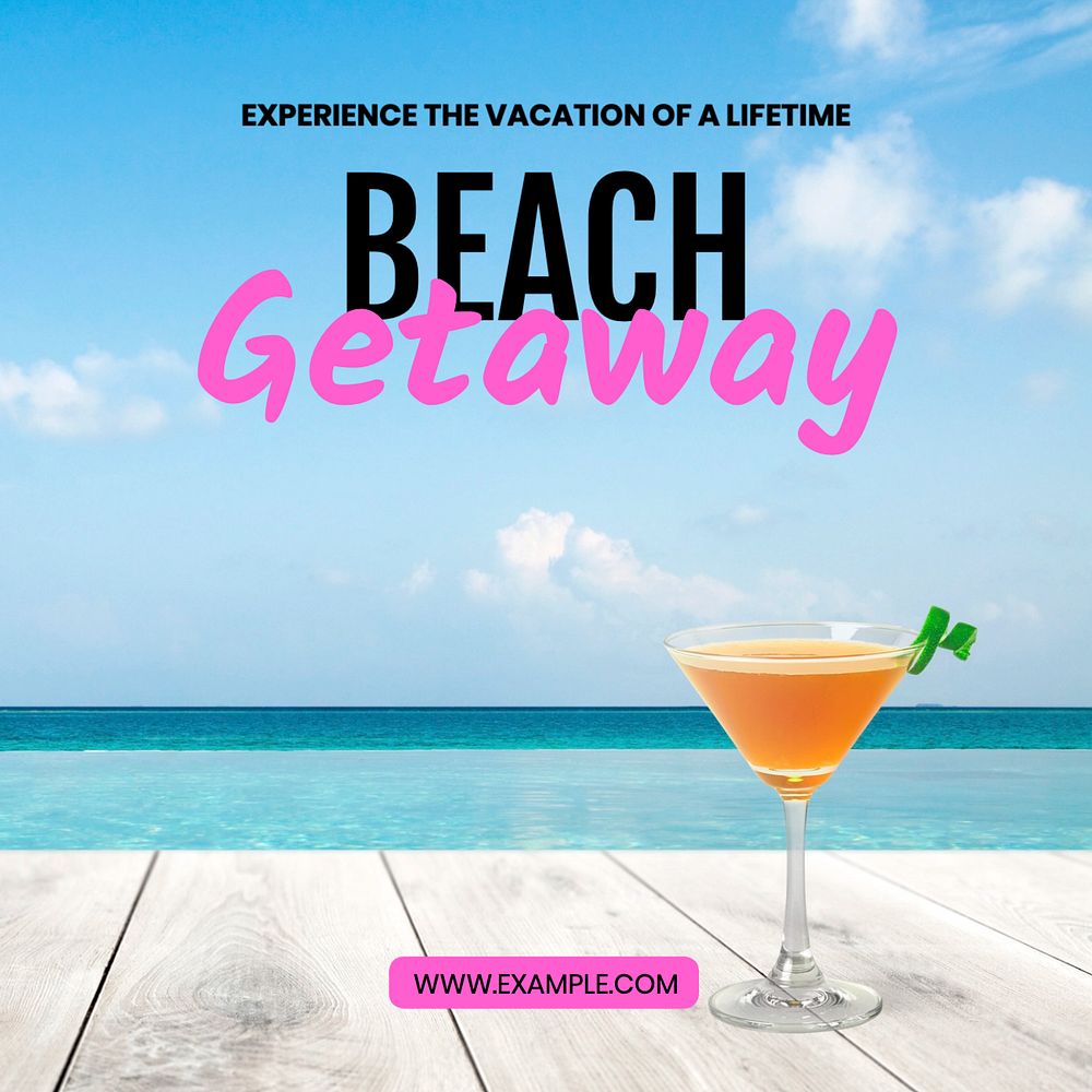 Beach getaway Instagram post template, editable text