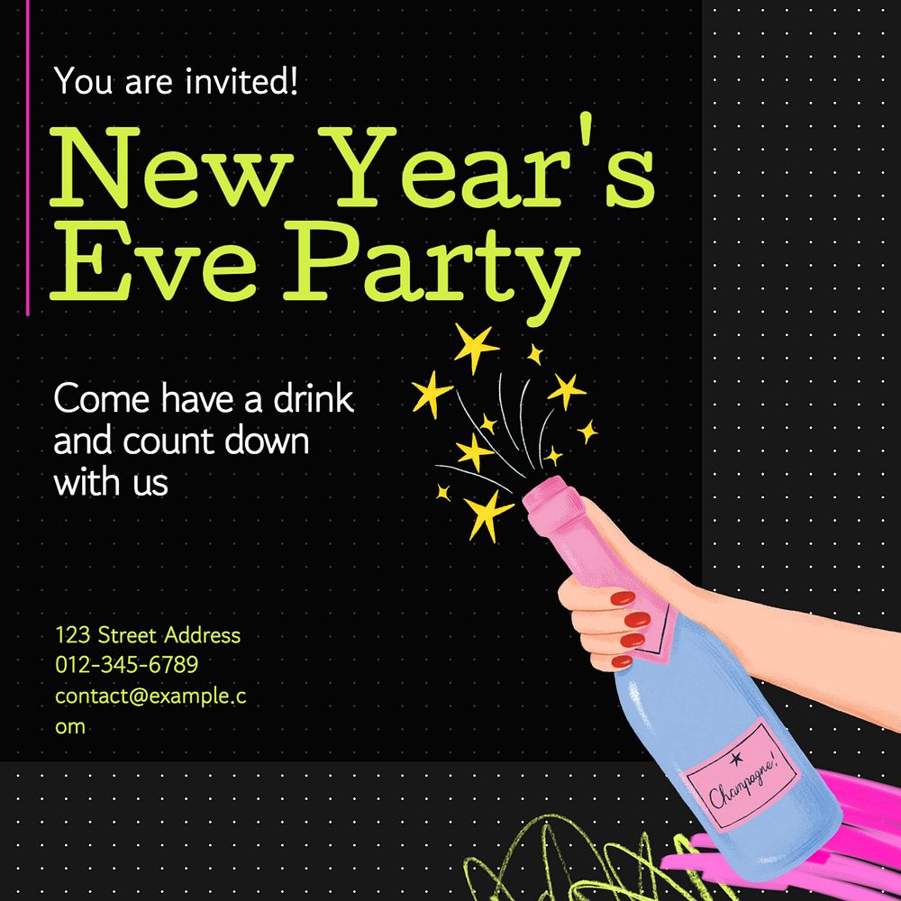 New Year Party Instagram post template, editable text