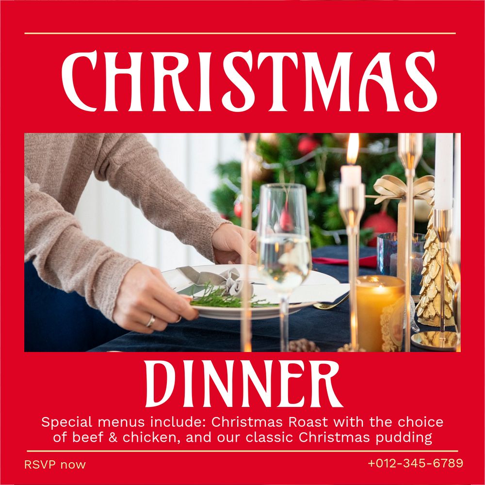 Christmas dinner party  Instagram post template, editable text