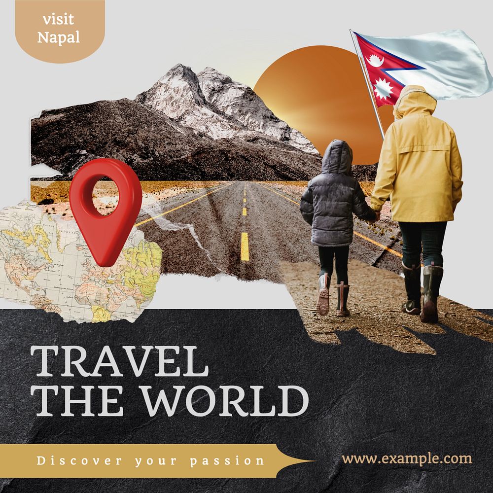 Travel the world Instagram post template, editable text