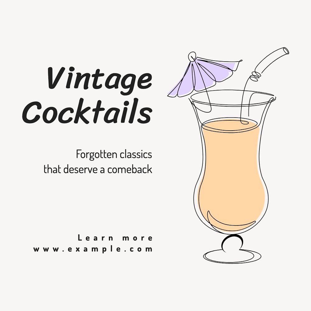 Vintage cocktails Instagram post template, editable text