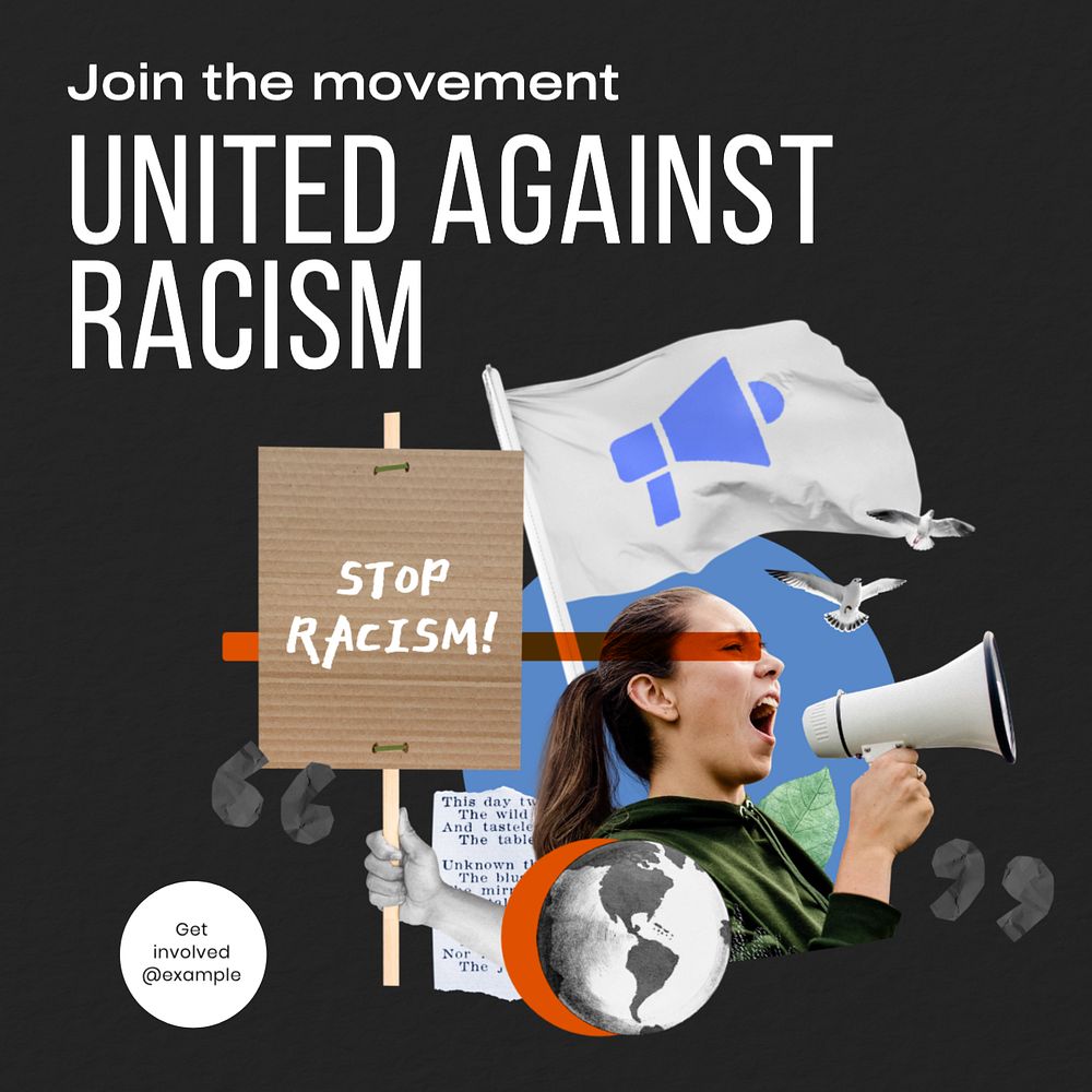 United against racism Instagram post template, editable text