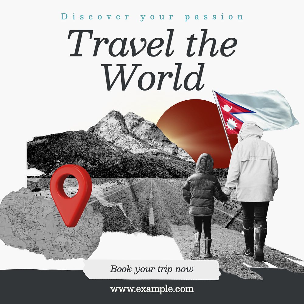 Travel the world Instagram post template, editable text