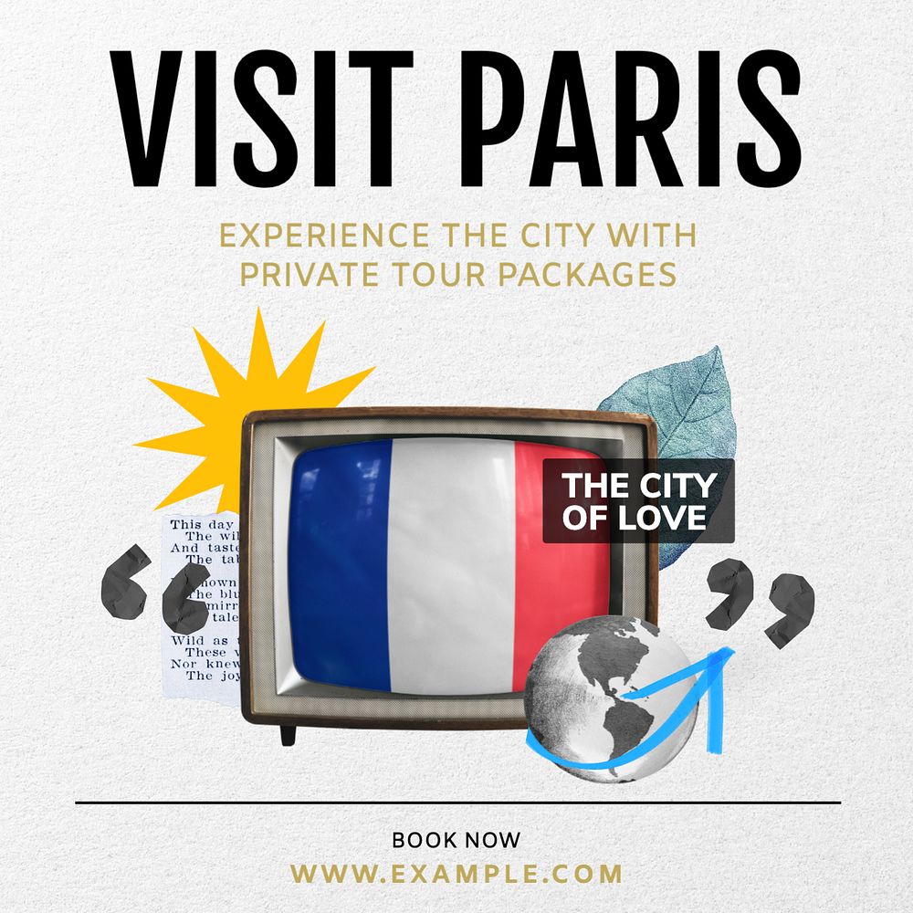 Paris private tour Instagram post template, editable text