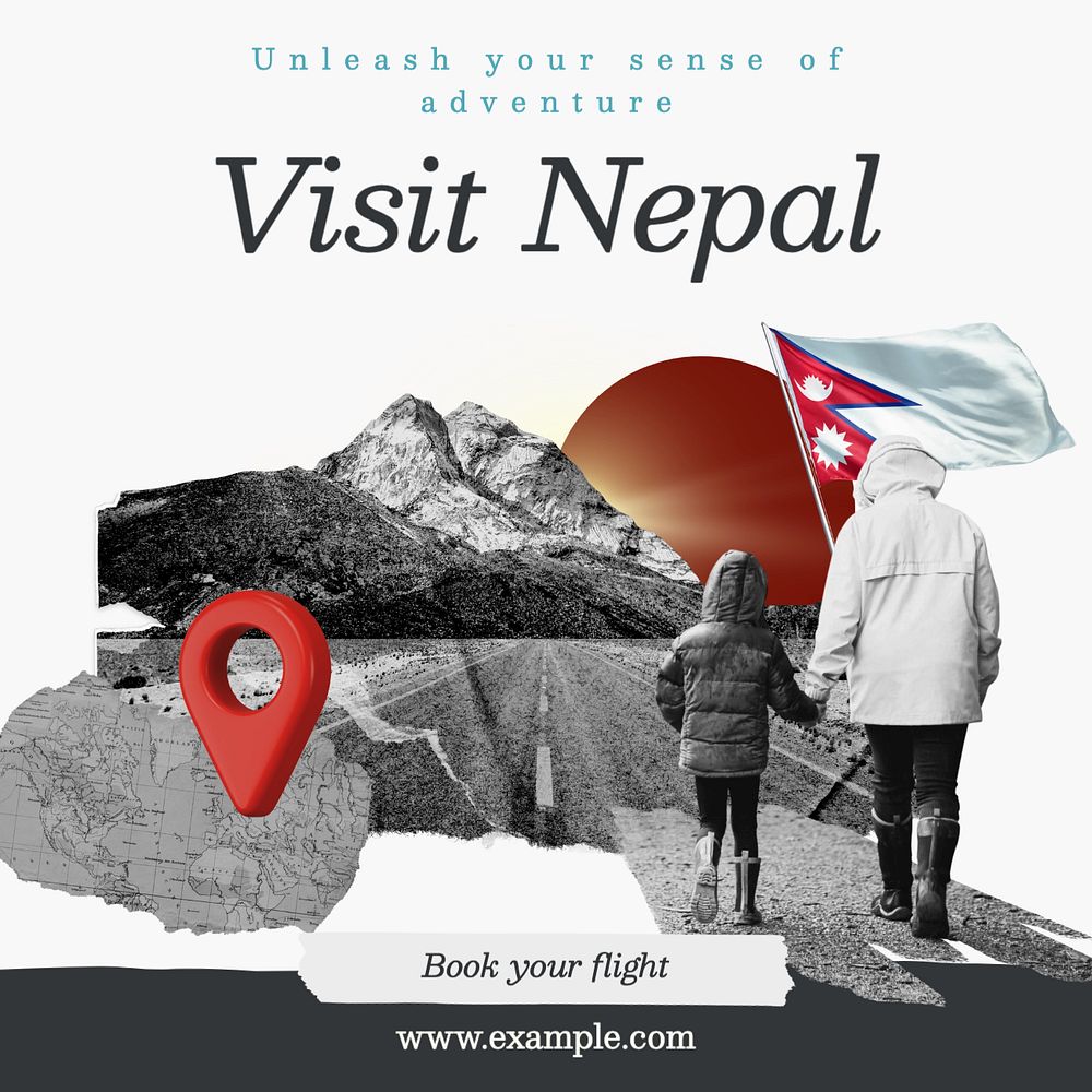 Visit Nepal Instagram post template, editable text