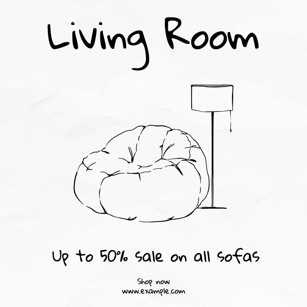 Living room sale Instagram post template, editable text