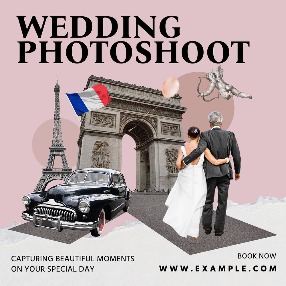 Wedding photos Instagram post template, editable text