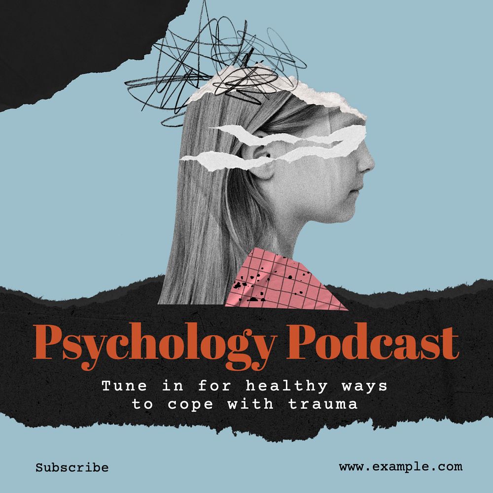 Psychology podcast Instagram post template, editable text