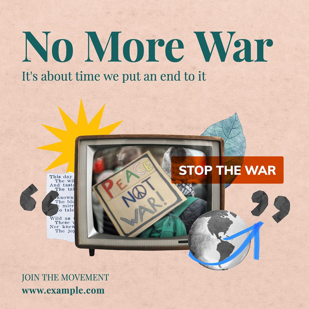 No more war Instagram post template, editable text