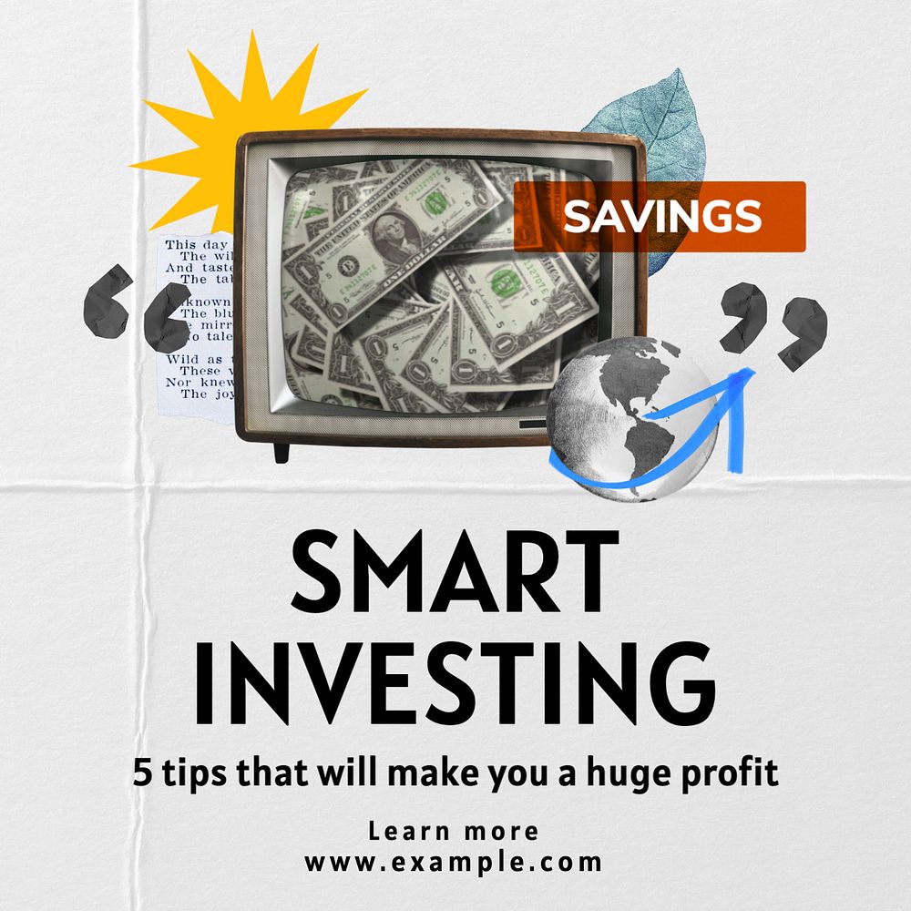 Smart investing Instagram post template, editable text